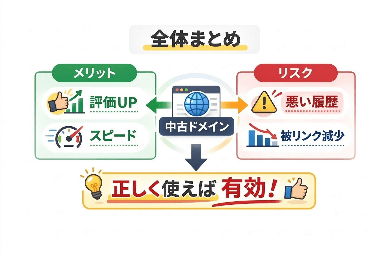 中古ドメインのメリットとリスクのバランス関係を示した図