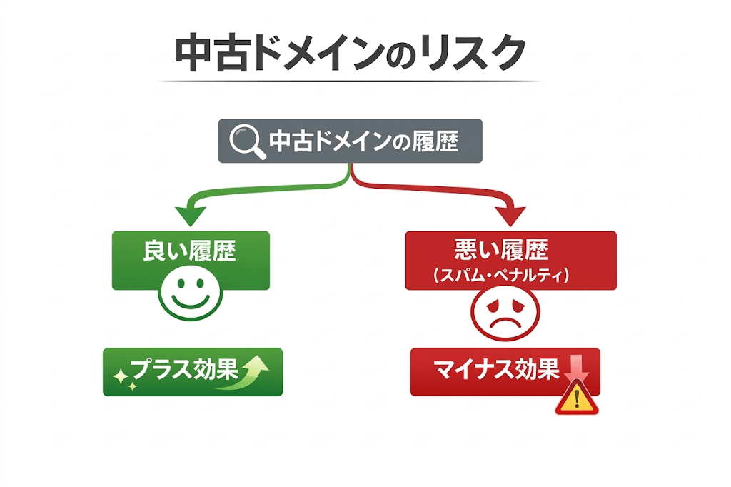 中古ドメインに潜むリスクと分岐パターンを示した図