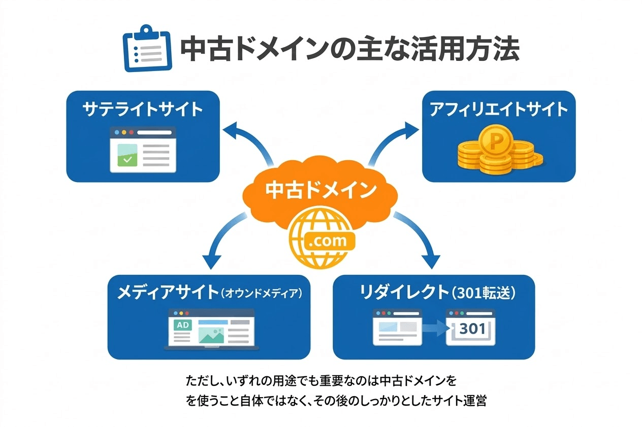 中古ドメインの主な活用パターンを整理した図
