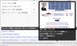 ドメイン名の詳細ページ、バックリンク情報